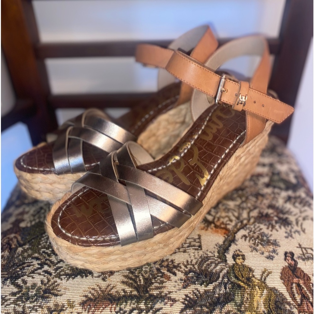 Sam Edelman Darlene Wedge Sandals 8.5 Metallic Gold Espadrille Braided Platform - Picture 6 of 16